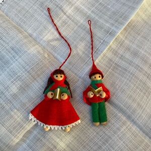 Handmade vintage wood and fabric Christmas ornaments